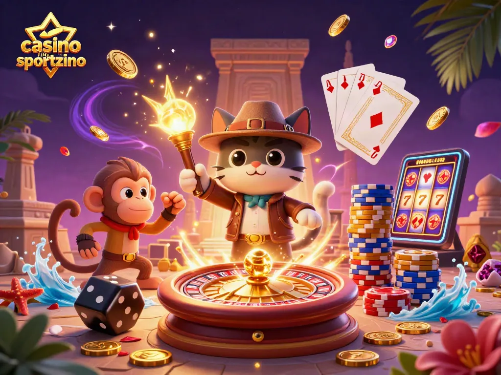 Experience the excitement of playing at a casino like Sportzino with our fun-filled 3D illustration.