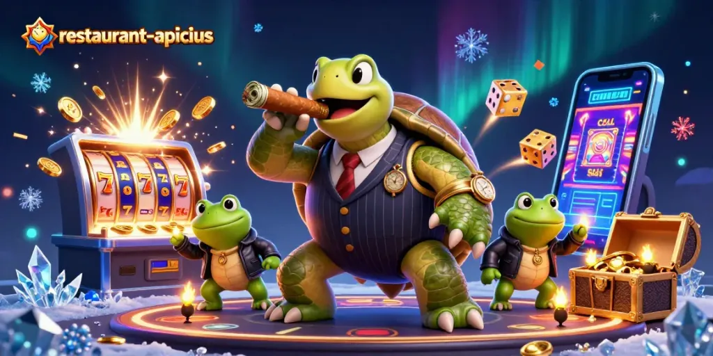 Engage with the thrilling world of restaurant-apicius through a vibrant casino scene featuring playful cartoon characters.